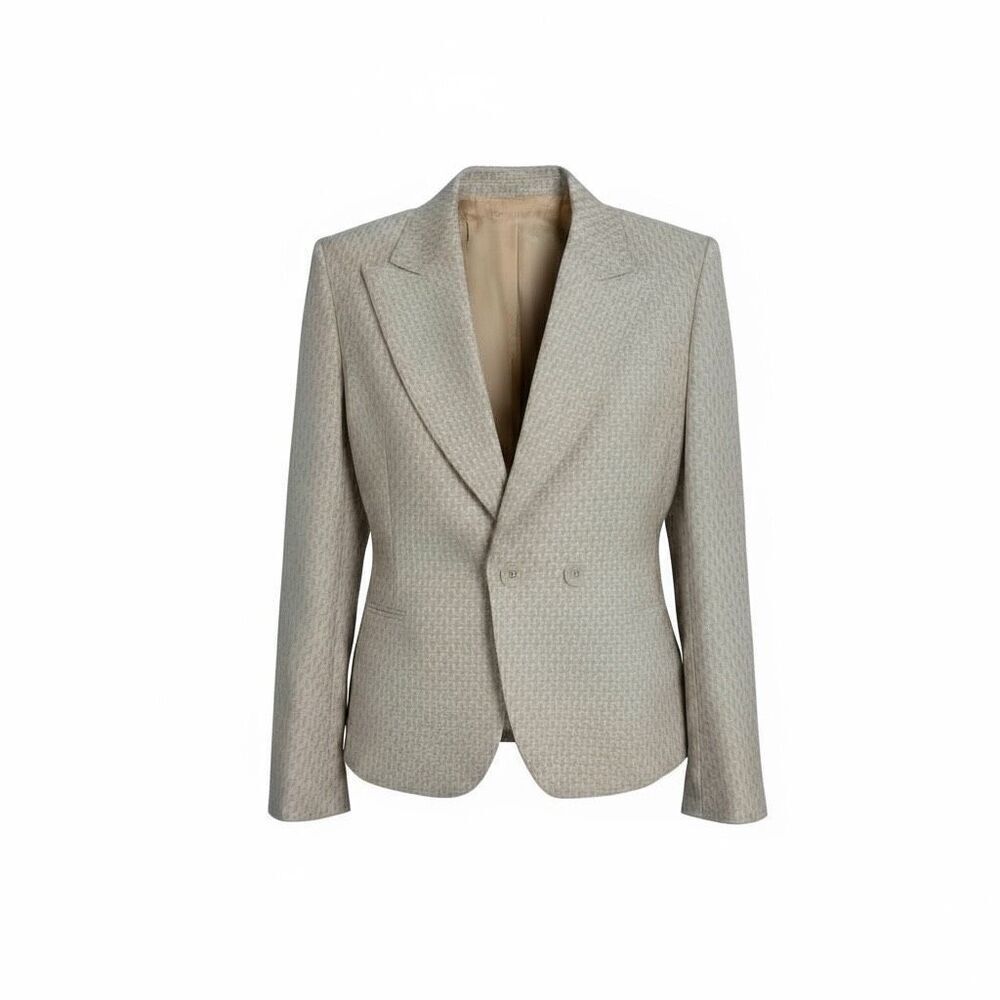 Tahari Arthur S. Levine Jacquard Diamond Double Breasted Blazer‎ Beige Size 8